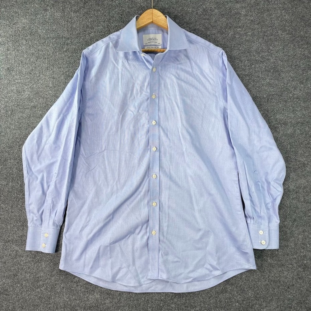 Charles Tyrwhitt Dress Shirt Slim Fit Non-Iron Long Sleeve Blue 16.5/35